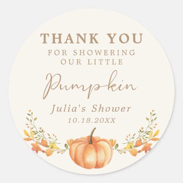 Boho Pumpkin Fall Foliage Thank You Favour Classic Round Sticker (Front)