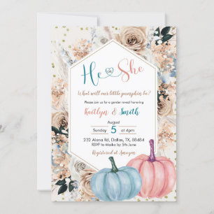 Boho Pumpkin Fall He or She Gender Reveal Invitati Invitation