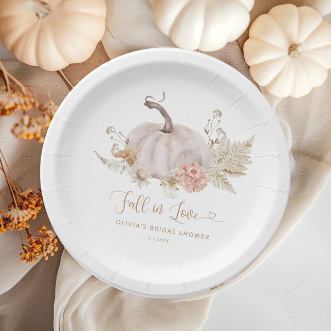 Boho pumpkin fall in love bridal shower paper plate (Creator Uploaded)