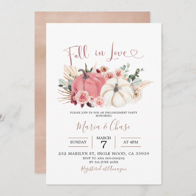Boho Pumpkin Fall in love Engagement Party Invitation (Front/Back)
