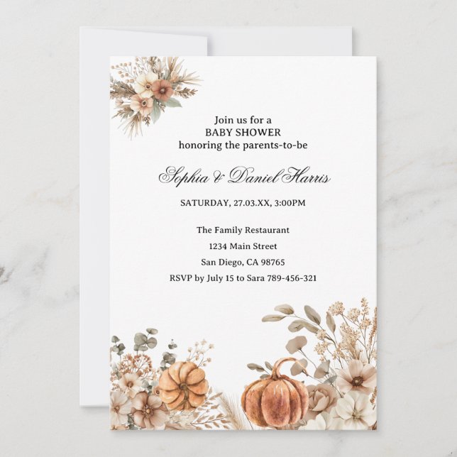 Boho Pumpkin Fall Rustic Chic Baby Shower Invitati Invitation (Front)