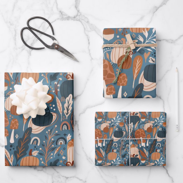 Boho Pumpkin Fall Wrapping Paper Sheet (Front)