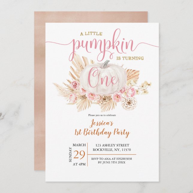 Boho Pumpkin First Birthday Invitation (Front/Back)