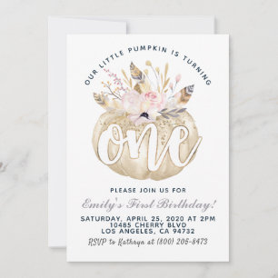 Boho Pumpkin First Birthday Invitation