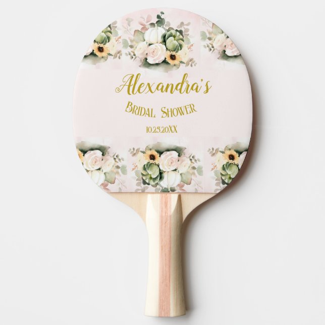 Boho Pumpkin Pampas Grass Elegant Bridal Shower Ping Pong Paddle (Front)