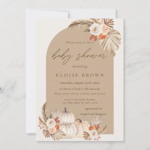 Boho Pumpkin Pampas Grass Floral Arch Baby Shower  Invitation