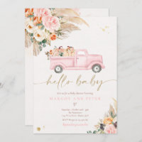 Boho Pumpkin Pickup Truck Pink Girl Baby Shower
