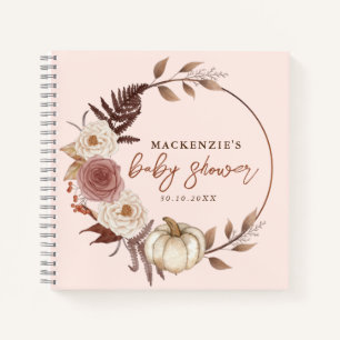 Boho Pumpkin Pink Girl Baby Shower Guestbook Notebook