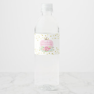 Boho Pumpkin Pink & Gold Baby Shower Water Bottle Label