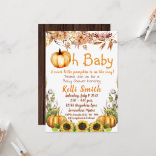 Boho Pumpkin Sunflower Baby Shower Invitations