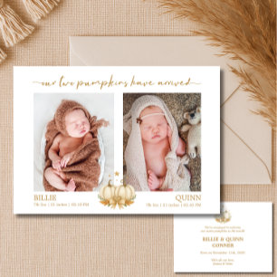 Boho Pumpkins Baby Twins Photo Announcement