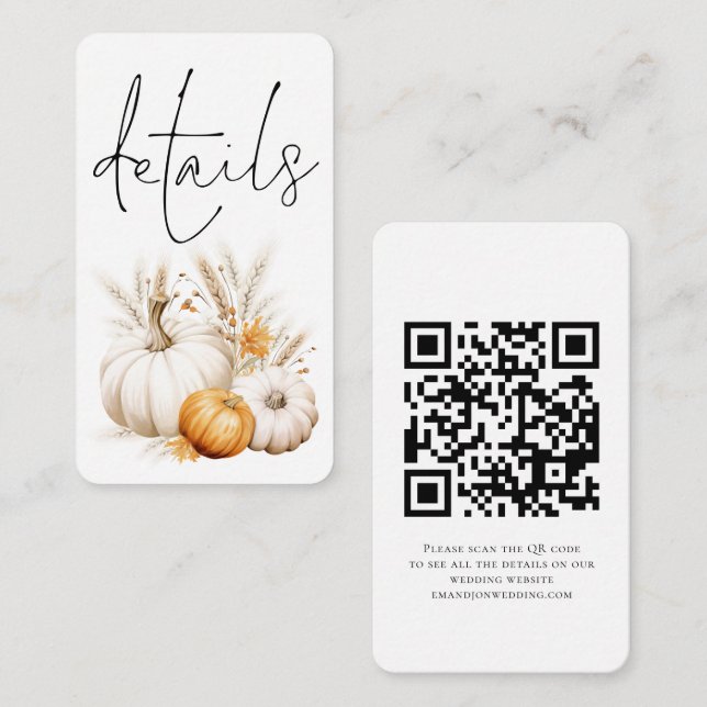 Boho Pumpkins Script QR Code Wedding Details  Enclosure Card (Front/Back)