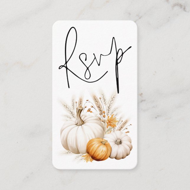 Boho Pumpkins Script QR Code Wedding RSVP  Enclosure Card (Front)