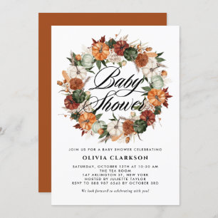 Boho Pumpkins Wreath Autumn Baby Shower Invitation