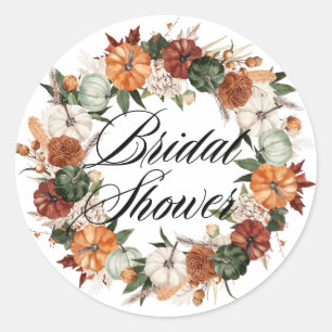 Boho Pumpkins Wreath Autumn Bridal Shower Classic Round Sticker