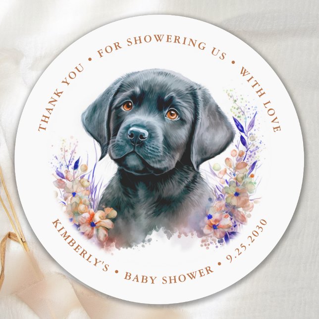 Boho Puppy Dog Terracotta Baby Shower Thank You Classic Round Sticker (Creator Uploaded)