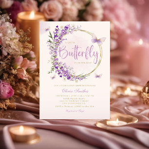 Boho Purple A Little Butterfly Girl Baby Shower Invitation