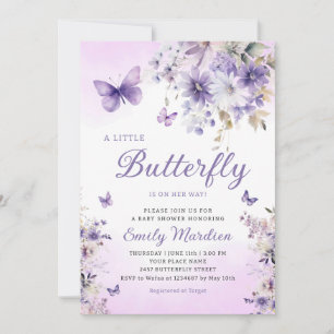 Boho Purple A Little Butterfly Girl Baby Shower Invitation