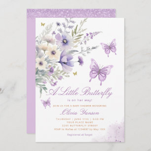 Boho Purple A Little Butterfly Girl Baby Shower  Invitation