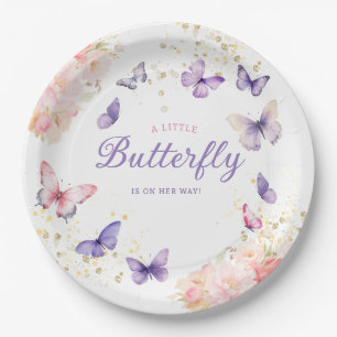 Boho Purple A Little Butterfly Girl Baby Shower  Paper Plate