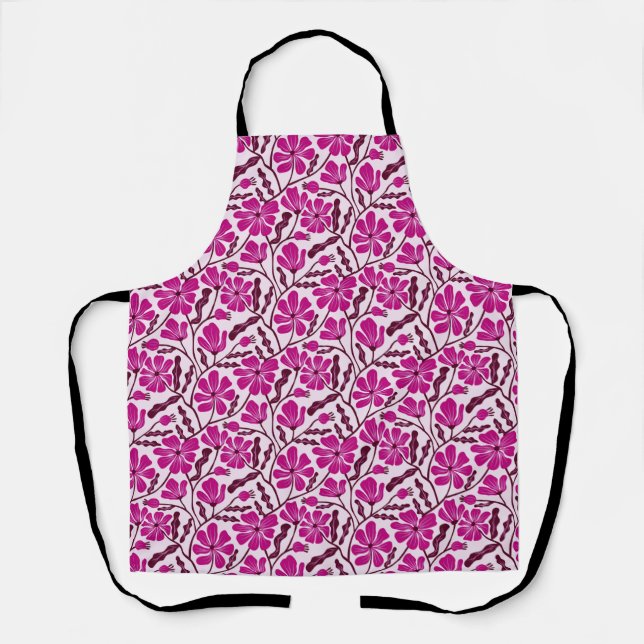 Boho Purple Abstract Floral Pattern Apron (Front)