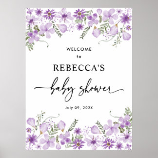 Boho Purple Baby Shower Welcome Sign Poster
