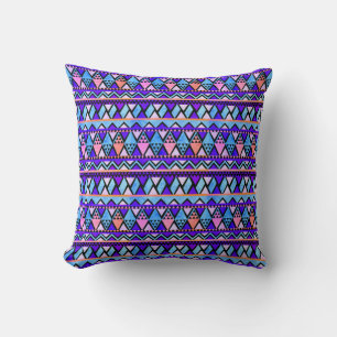 Boho Purple Blue Aqua Pink Triangle Pattern Cushion