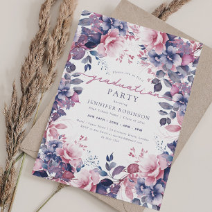 Boho Purple Botanical Garden Floral Graduation  Invitation