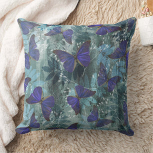 Boho Purple Butterfly & Cyan Botanical Original Cushion