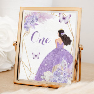 Boho Purple Butterfly Floral Princess Quinceañera Table Number