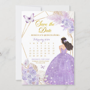 Boho Purple Butterfly XV Save The Date Calendar Invitation