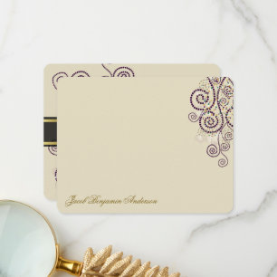Boho Purple Dots & Spirals Elegant Bar/Bat Mitzvah Thank You Card