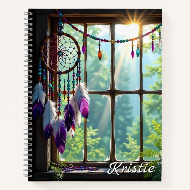 Boho Purple Dreamcatcher in Window  Personalised Notebook (Front)