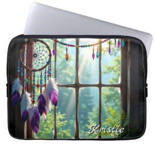 Boho Purple Dreamcatcher in Window  Personalized Laptop Sleeve