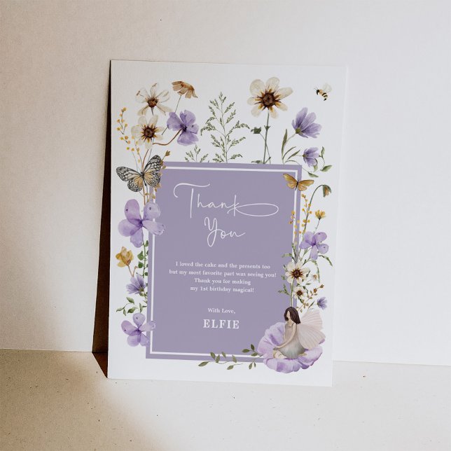 Boho Purple Fairy Wildflower Garden Girl Birthday Thank You Card (Creator Uploaded)