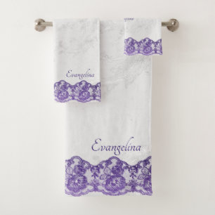 Boho Purple Faux Lace Personalised Bath Towel Set
