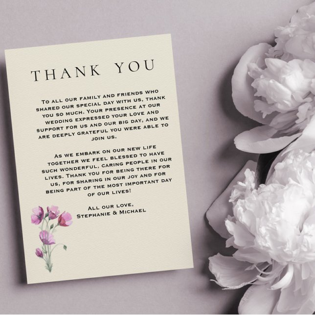 Boho Purple Floral and Antique Paper Wedding Thank You Card (Creator Uploaded)