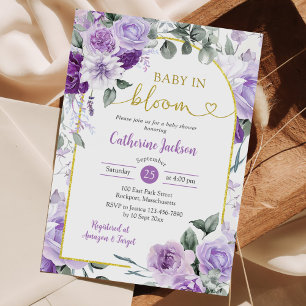 Boho Purple Floral Baby in Bloom Baby Shower Invitation