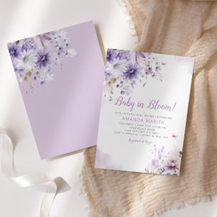 Boho Purple Floral Baby in Bloom Girl Baby Shower Invitation