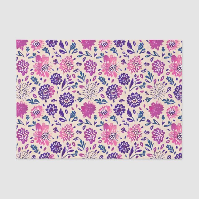 Boho Purple Floral Botanical Tissue Paper (Front)