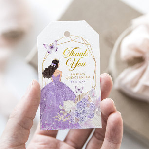 Boho Purple Floral Butterfly Princesa Quinceañera Gift Tags