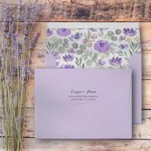 Boho Purple Floral Eucalyptus Wedding Envelope