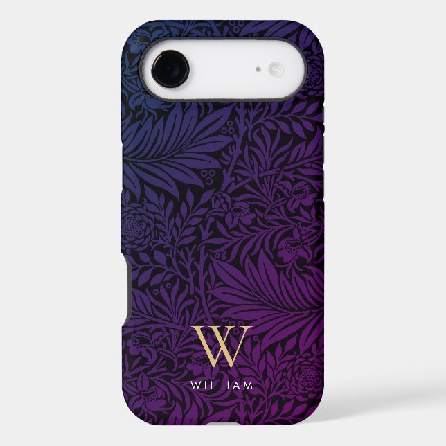 Boho Purple Floral Gold Monogram Name (Back)