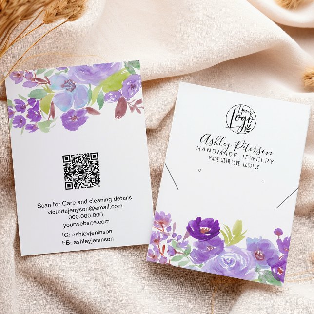 Boho purple floral logo jewellery earring necklace business card (Boho purple floral logo jewelry earring necklace business card)
