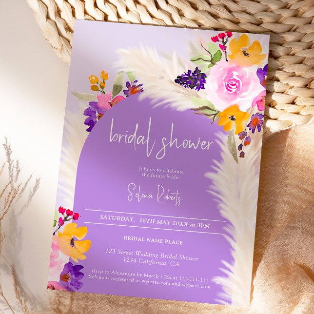 Boho purple floral pampas desert Bridal shower Invitation (Boho purple floral pampas desert Bridal shower Invitation)