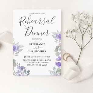 Boho Purple Floral Rehearsal Dinner  Invitation