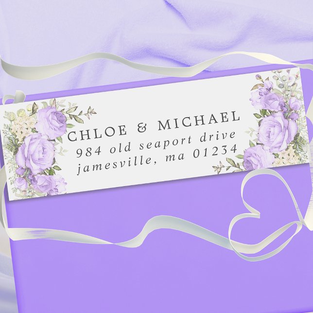 Boho Purple Floral Rustic Wedding Return Address Label (Creator Uploaded)