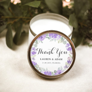 Boho Purple Floral Thank You  Wedding Favour Classic Round Sticker