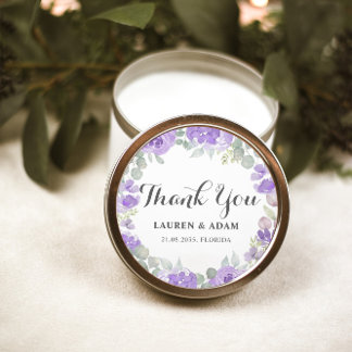 Boho Purple Floral Thank You  Wedding Favour Classic Round Sticker