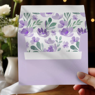 Boho Purple Floral Watercolor Wedding Envelope